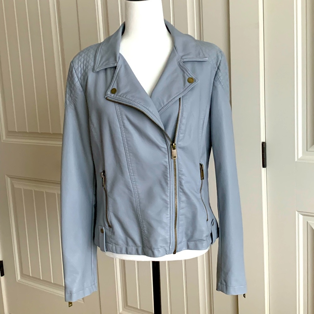 Vegan Leather Blue Moto Jacket - L